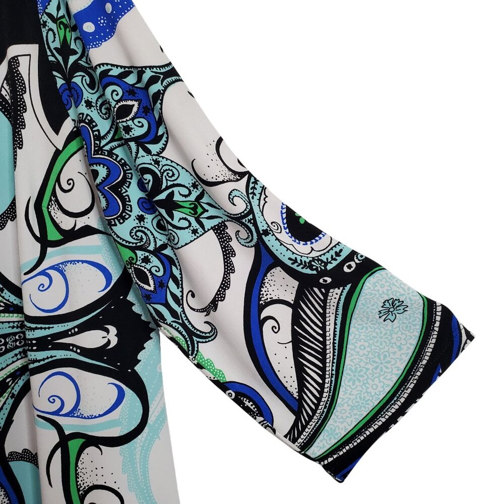 Chicos XL Size 3 Dress Paisley Floral Jersey Knit Intricate Print Vibrant Knee - Picture 10 of 12